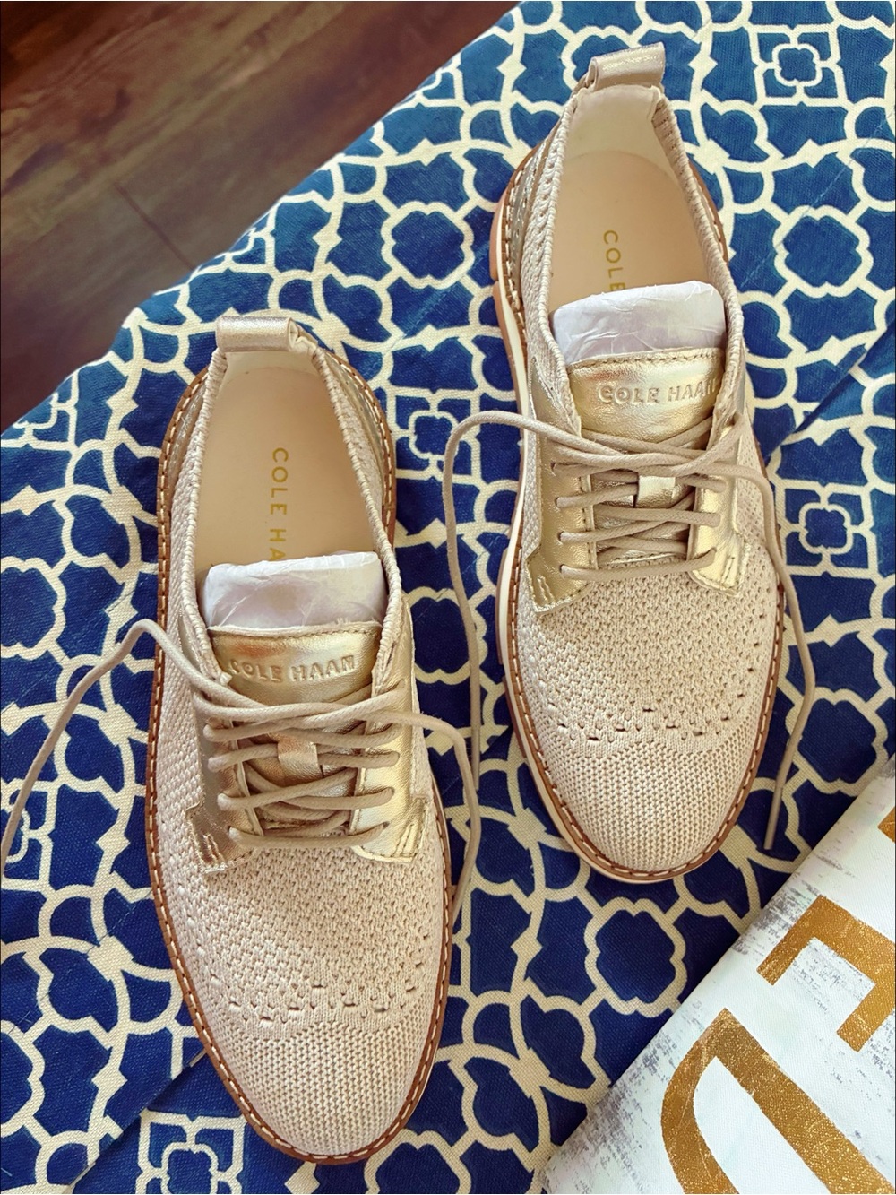 Cole Haan Women's ZERØGRAND Rella Stitchlite™ Oxfords in Ivory-Gold Metallic - Picture 4 of 9